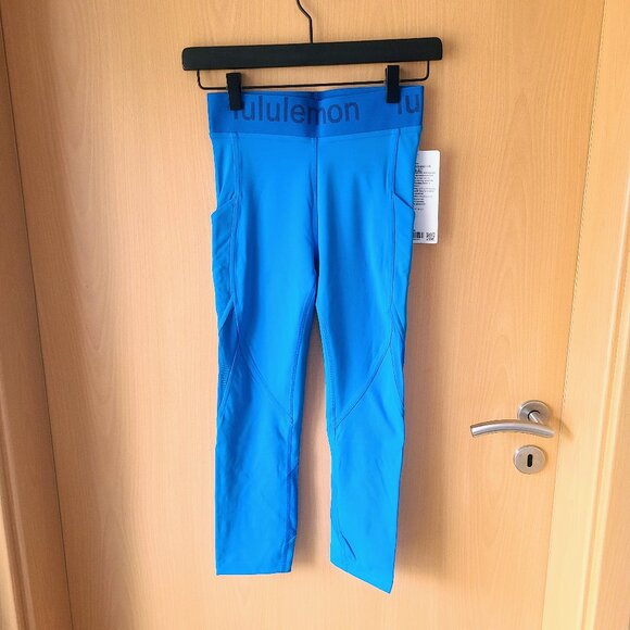 Lululemon Logo Waistband High-Rise Training Crop 21" Poolside Blue Leggings 4 - Picture 3 of 11
